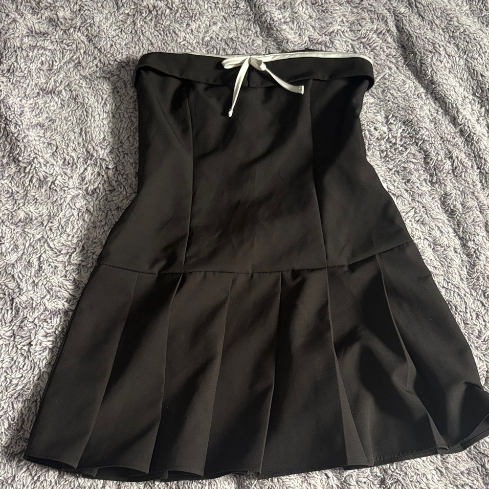 Black Strapless Dress with White Bow